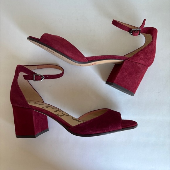 Sam Edelman Susie Red Suede Open Toe Ankle Strap Block Heels Sandals size 8.5 - Picture 6 of 10